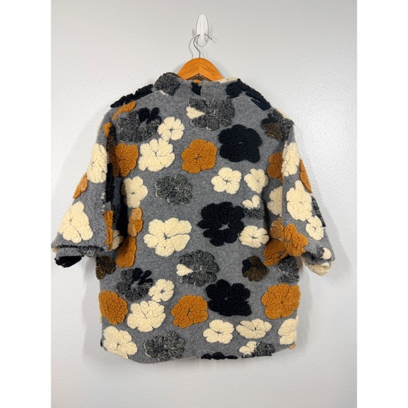 Shana 3D Floral Applique Kimono Jacket Cardigan Gray Black Orange Women's M - Picture 2 of 8